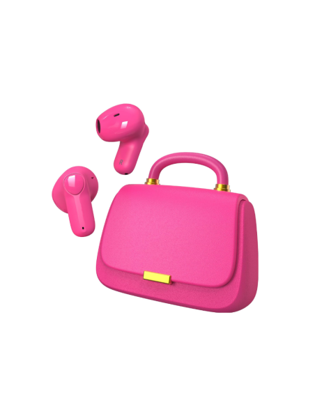 Audífonos inalámbricos con diseño de bolso rosado